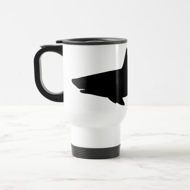 Black and White Swimming Shark Travel Mug (Left)
