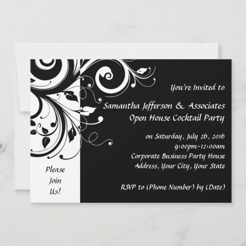 Black and White Swirl Corporate Party Invitation