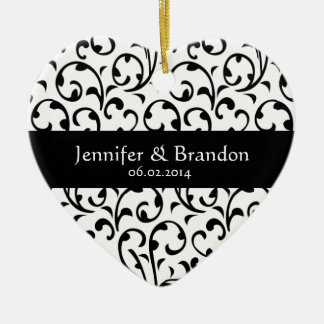 Black and White Swirl Damask Wedding Ornament
