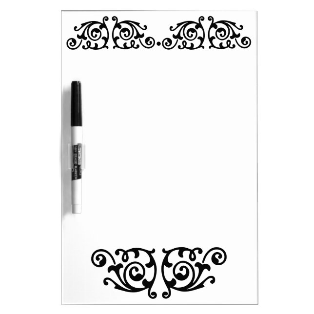 Black and White Swirl Floral Chic Dry-Erase Board (Front)