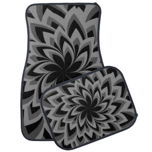 BLACK AND WHITE SWIRL FLOWERS   CAR FLOOR MAT