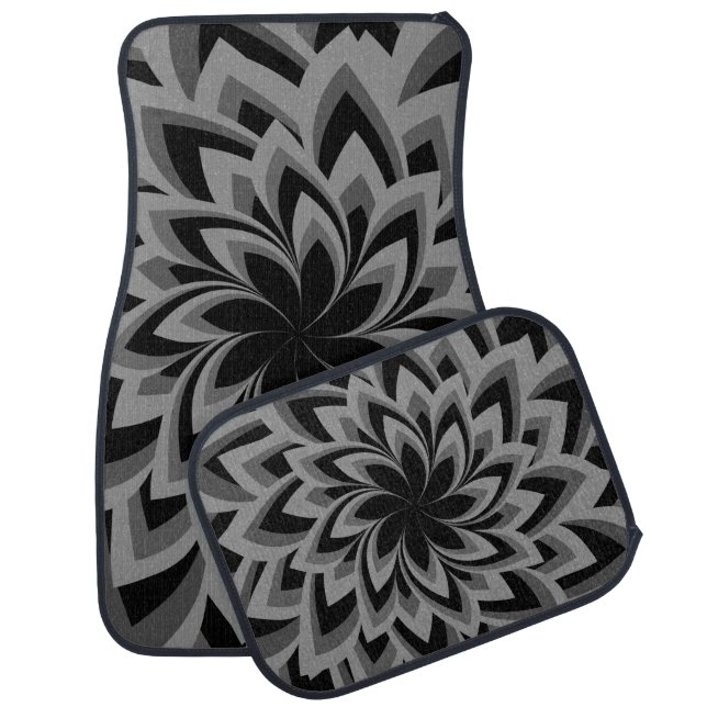 BLACK AND WHITE SWIRL FLOWERS   CAR FLOOR MAT (Set)
