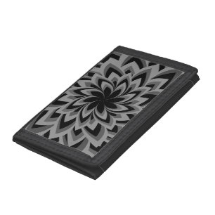 BLACK AND WHITE SWIRL FLOWERS TRIFOLD WALLET