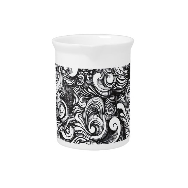 Black And White Swirl Pattern Beverage Pitcher (Front)