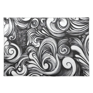 Black And White Swirl Pattern Cloth Placemat