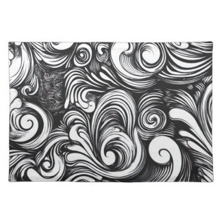 Black And White Swirl Pattern Cloth Placemat