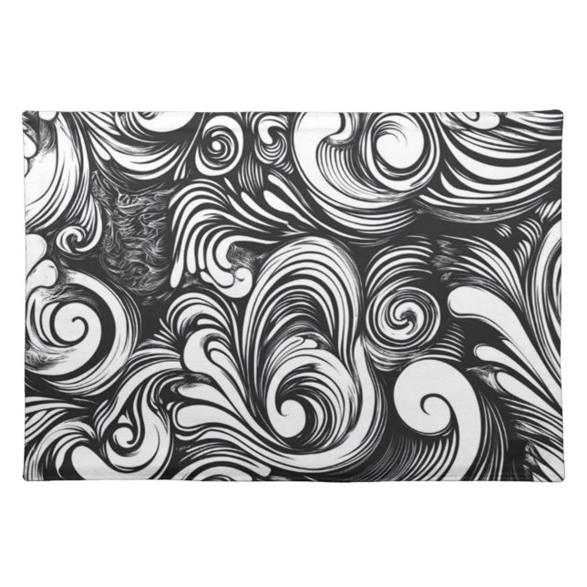 Black And White Swirl Pattern Cloth Placemat (Front)