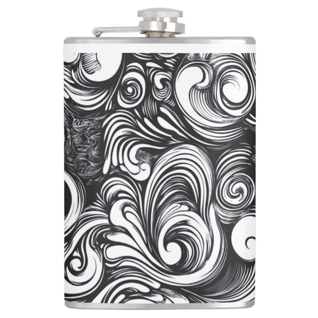 Black And White Swirl Pattern Flask (Front)