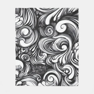 Black And White Swirl Pattern Fleece Blanket