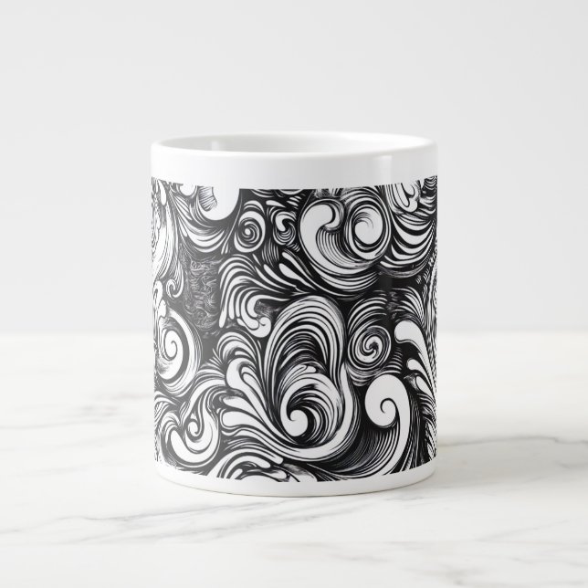 Black And White Swirl Pattern Giant Coffee Mug (Front)