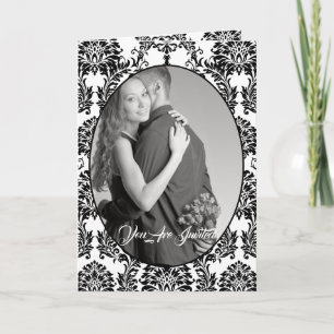 Black and White Swirl Photo Bi-fold Wedding Invitation