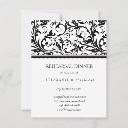 Black and White Swirl Rehearsal Dinner Card Announcements