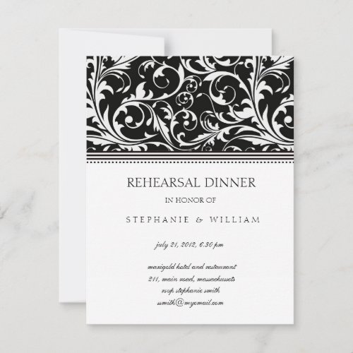 Black and White Swirl Rehearsal Dinner Card Personalized Announcements