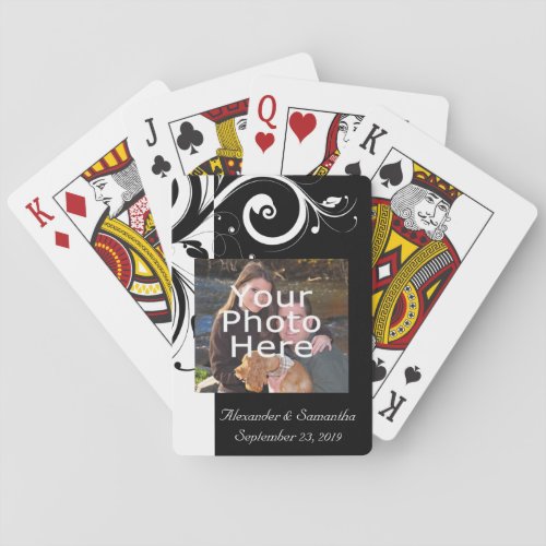 Black and White Swirl wColor Photo Poker Cards