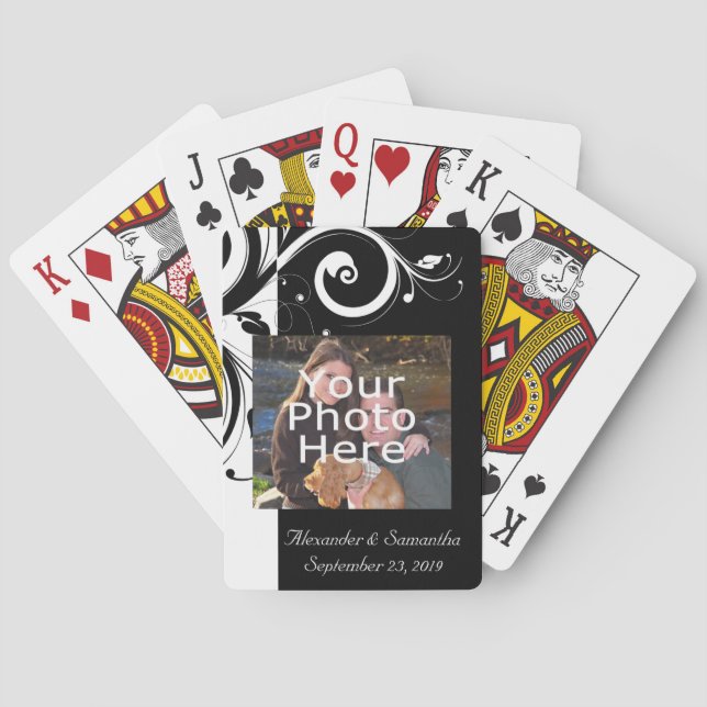 Black and White Swirl w/Color Photo Poker Cards (Back)