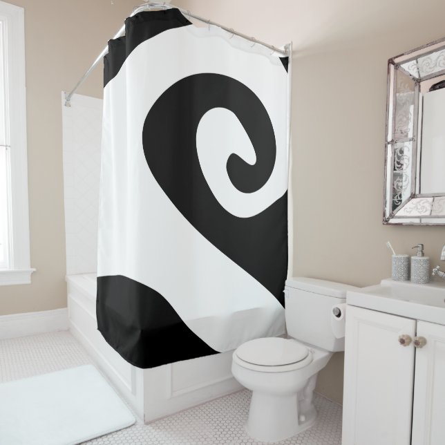 Black and White Swirl Wave Shower Curtain (In Situ)