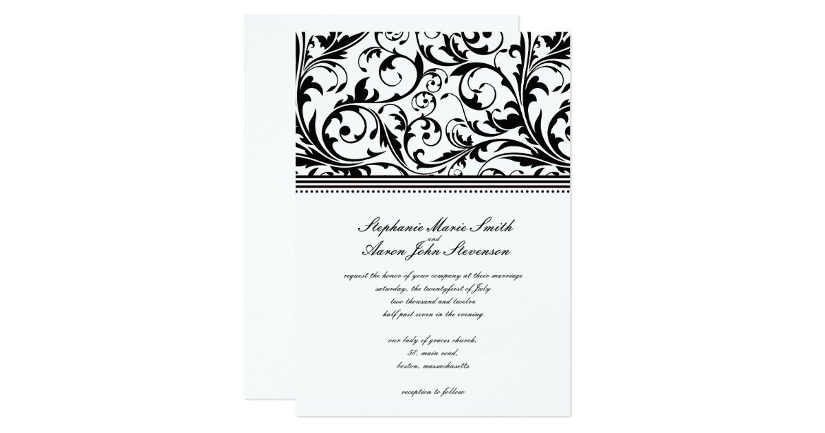 Black and White Swirl Wedding Invitation | Zazzle