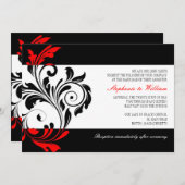 Black and White Swirl Wedding Invitation with Red (Front/Back)