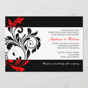 Black and White Swirl Wedding Invitation with Red