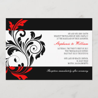 Black and White Swirl Wedding Invitation with Red