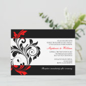 Black and White Swirl Wedding Invitation with Red (Standing Front)