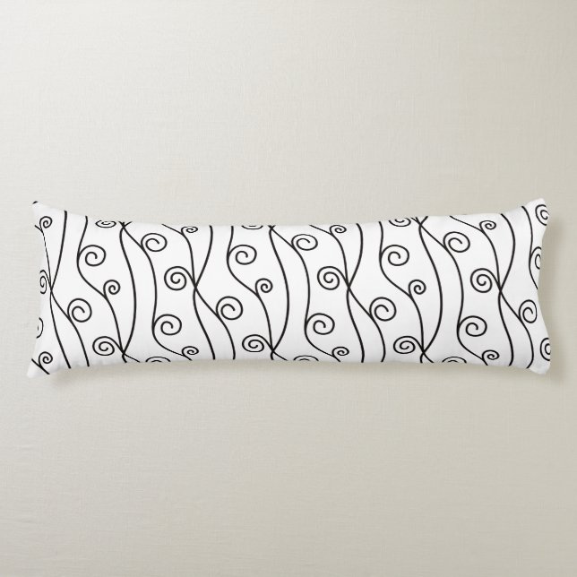 Black and White Swirls  Body Pillow (Front)