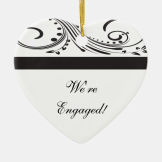 Black and White Swirls Engagement Ceramic Ornament