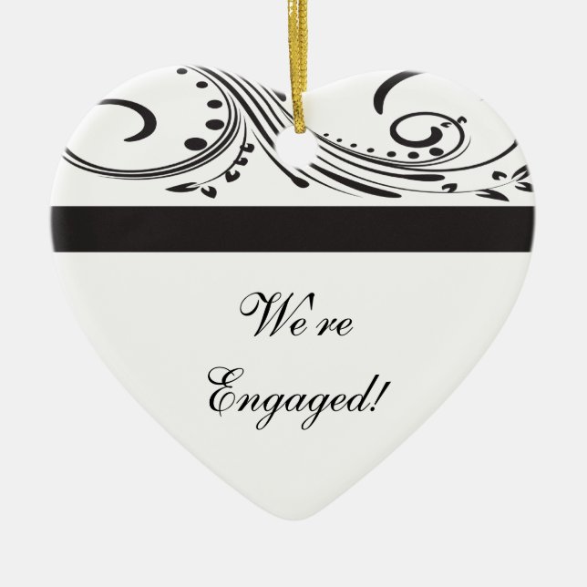 Black and White Swirls Engagement Ceramic Ornament (Front)