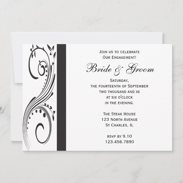Black and White Swirls Engagement Party Invitation (Front)