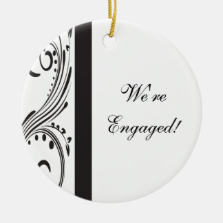 Black and White Swirls Engagement Round Ornament