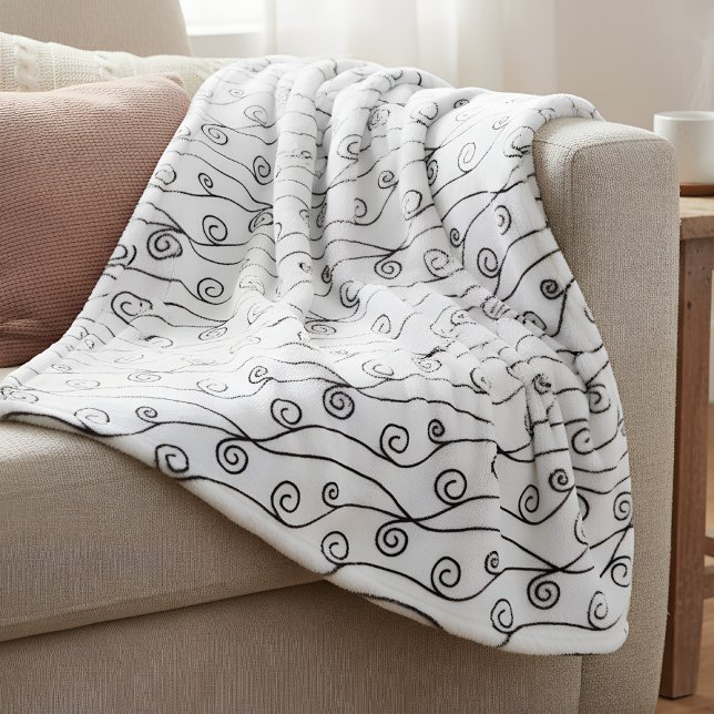 Black and White Swirls Fleece Blanket (fleece blanket in black and white with swirl pattern)