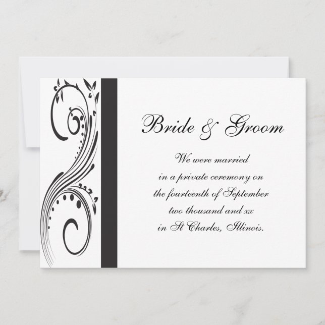 Black and White Swirls Marriage Announcement (Front)