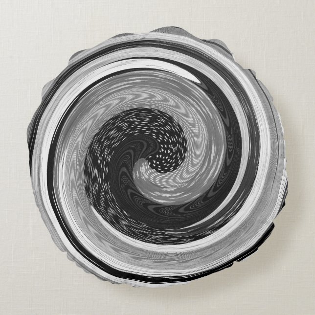 black and white swirls original modern contempory round pillow (Back)