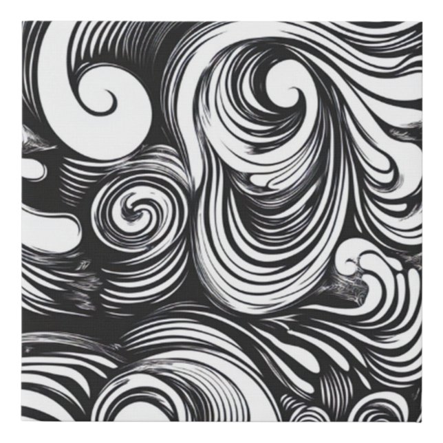 Black And White Swirls Pattern Faux Canvas Print (Front)