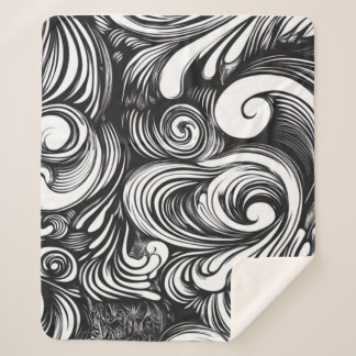 Black And White Swirls Pattern Sherpa Blanket