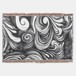 Black And White Swirls Pattern Throw Blanket