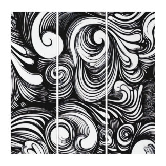 Black And White Swirls Pattern Triptych