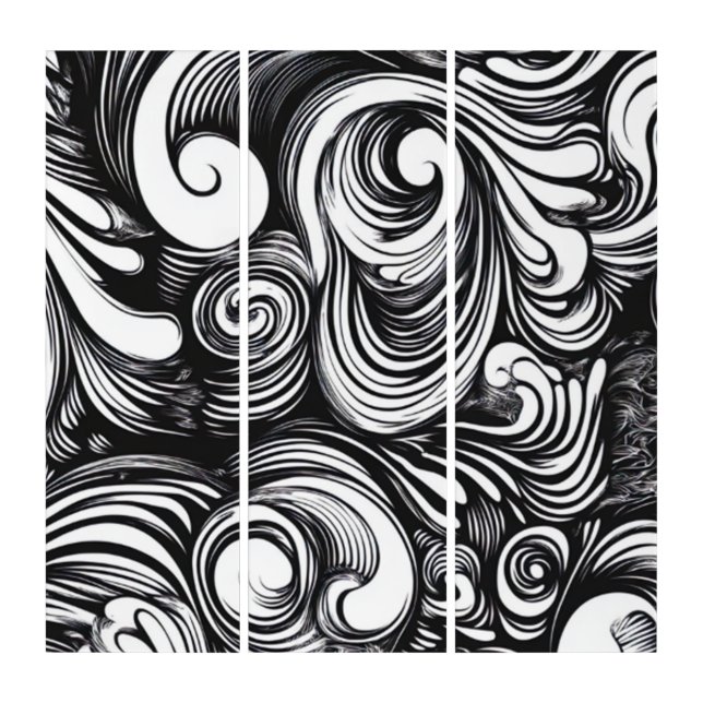 Black And White Swirls Pattern Triptych (Front)