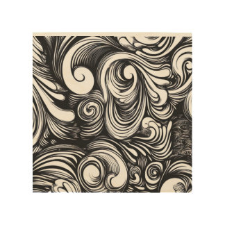 Black And White Swirls Pattern Wood Wall Art