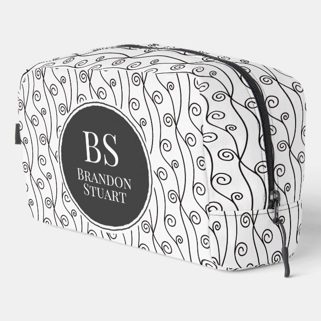 Black and White Swirls personalized Dopp Kit (Right Corner)