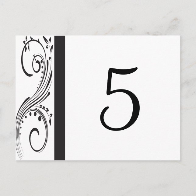Black and White Swirls Table Numbers (Front)