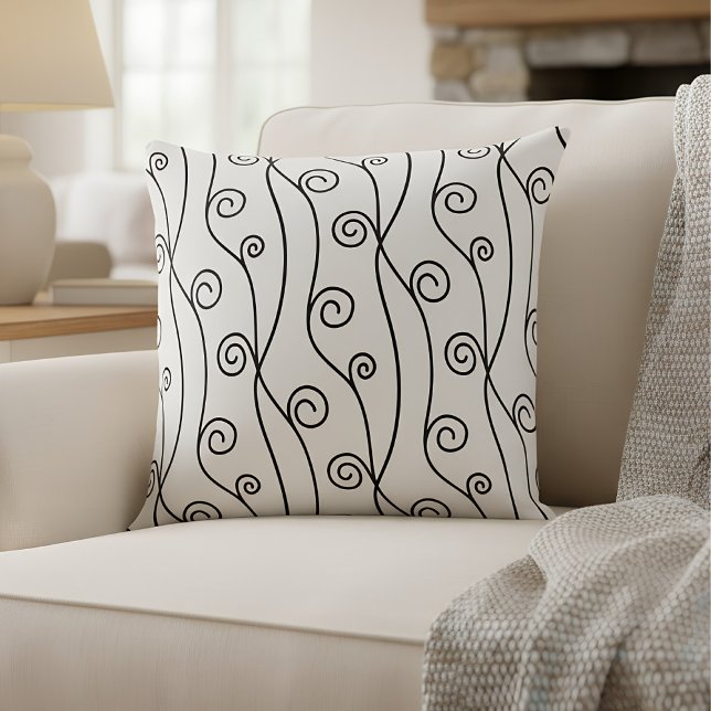 Black and White Swirls Throw Pillow (cosy home decor throw pillow)