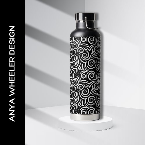 Black and White Swirls   Water Bottle