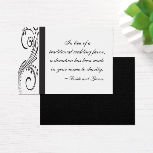 Customizable Black and White Wedding Charity Favor Card Business Cards