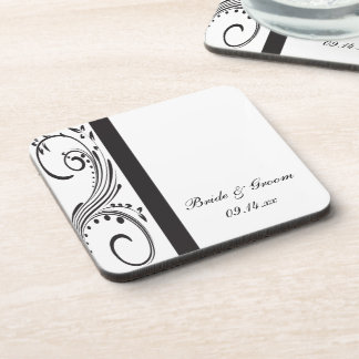 Black and White Swirls Wedding Drink Coaster