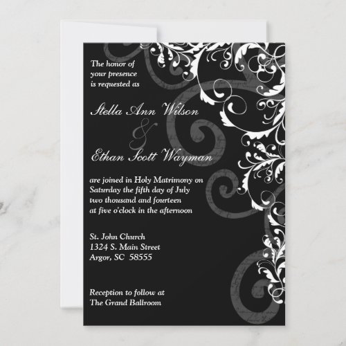 Black and White Swirls Wedding Invitation