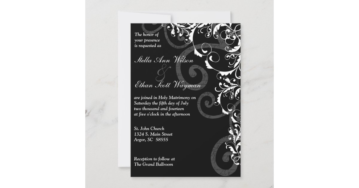 Black and White Swirls Wedding Invitation | Zazzle