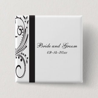 Black and White Swirls Wedding Pinback Button