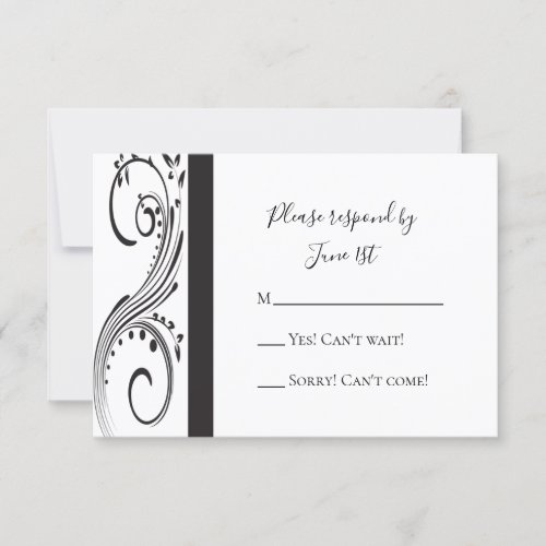 Black and White Swirls Wedding RSVP Response Card