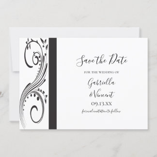 Black and White Swirls Wedding Save the Date Invitation